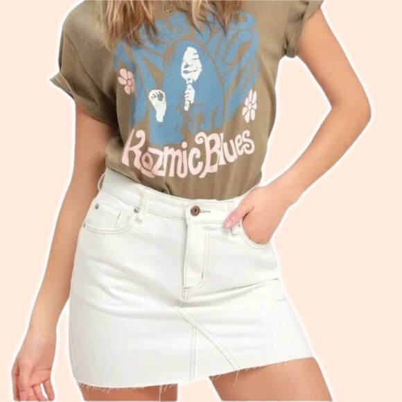 PISTOLA Denim Mini Skirt Sz 26 White Raw Hem - Picture 2 of 10